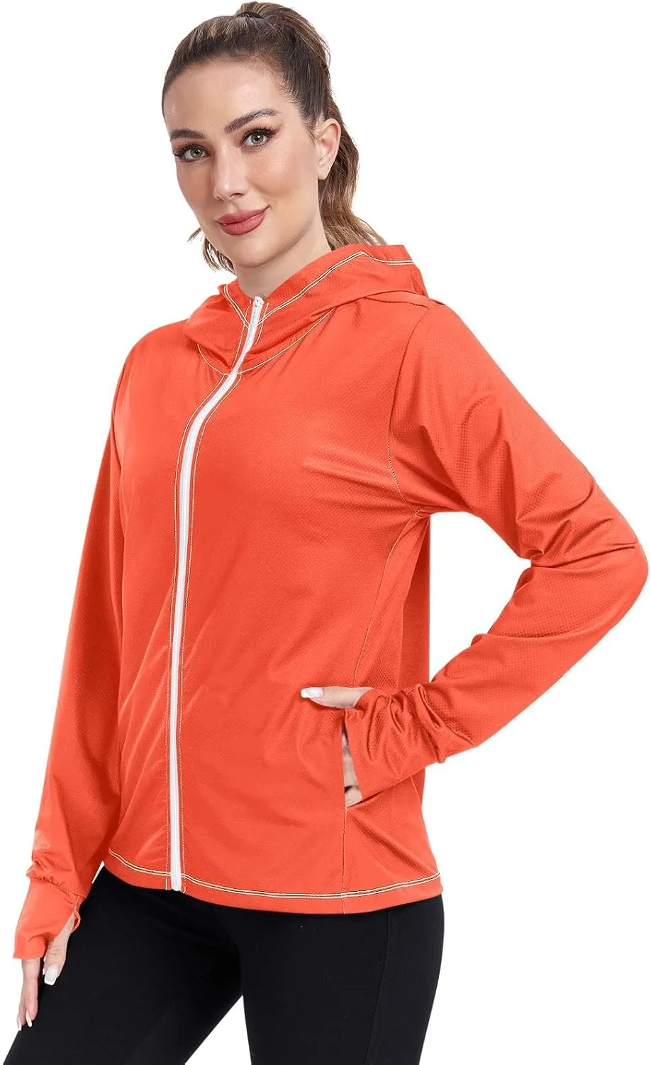Womens UPF Hoodie Light Salmon Long Sleeve Sun Shirt for Women with Pocket Womens SPF 50 Shirts Long Sleeve Lightweight