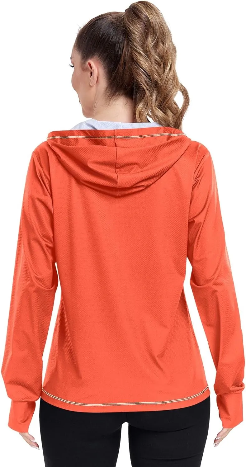 Womens UPF Hoodie Light Salmon Long Sleeve Sun Shirt for Women with Pocket Womens SPF 50 Shirts Long Sleeve Lightweight