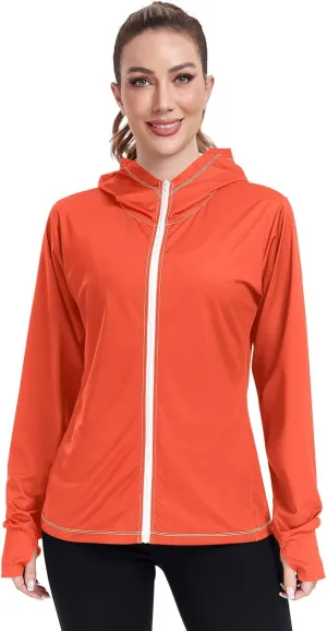 Womens UPF Hoodie Light Salmon Long Sleeve Sun Shirt for Women with Pocket Womens SPF 50 Shirts Long Sleeve Lightweight