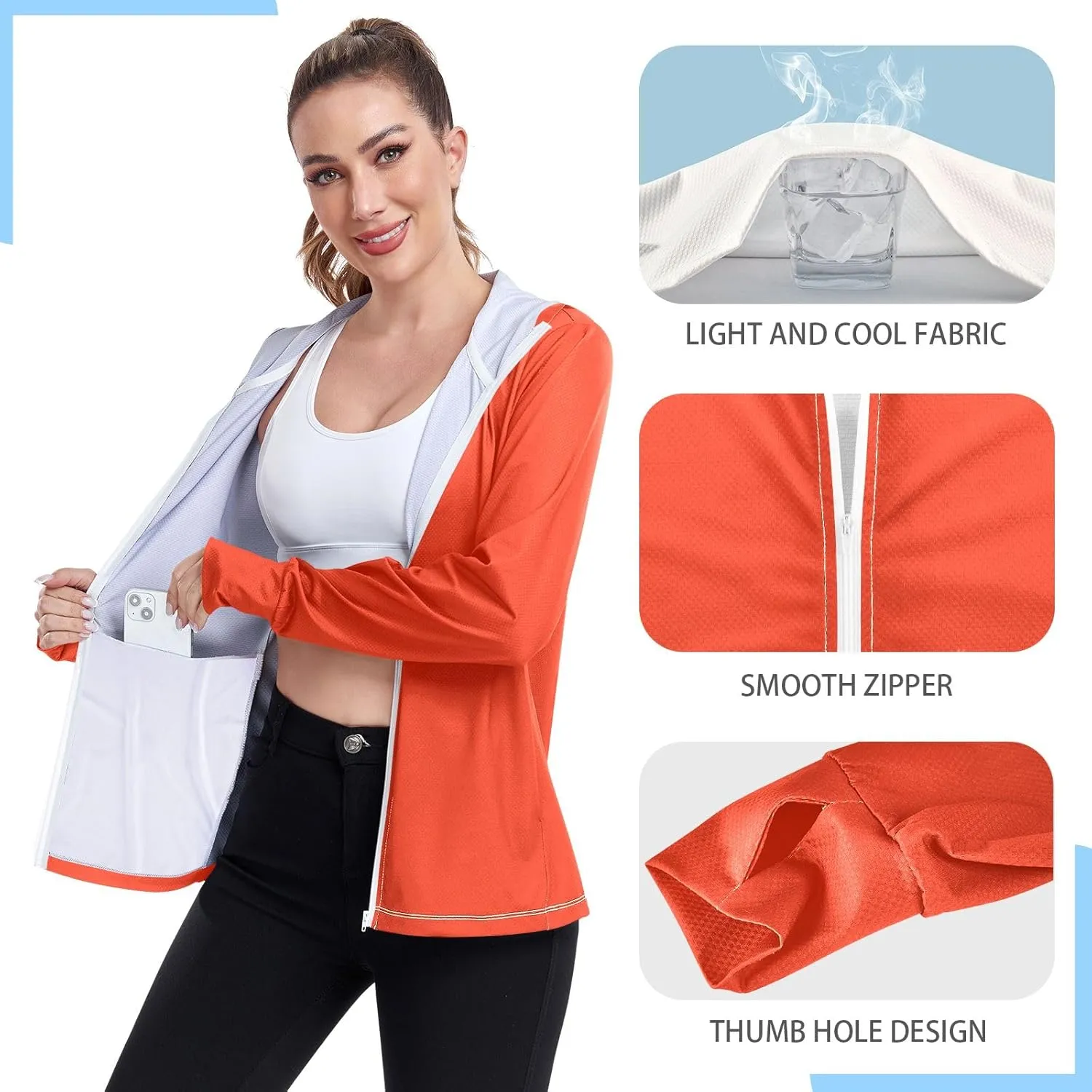 Womens UPF Hoodie Light Salmon Long Sleeve Sun Shirt for Women with Pocket Womens SPF 50 Shirts Long Sleeve Lightweight