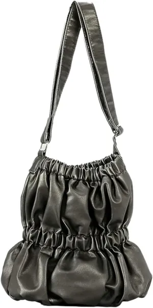 Womens Vintage Tote Bag Large Bucket Shoulder Crossbody Purse Distressed Leather Handbag Elastic Pleated Satchel