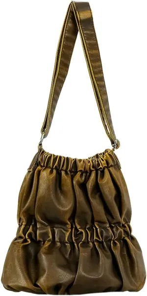Womens Vintage Tote Bag Large Bucket Shoulder Crossbody Purse Distressed Leather Handbag Elastic Pleated Satchel