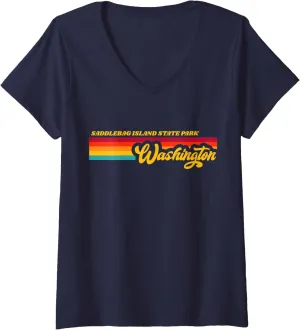 Womens Washington SADDLEBAG ISLAND State Park V-Neck T-Shirt