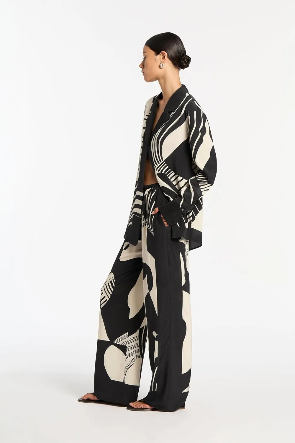 Wuitrie Womens 2 Piece Outfits Casual Print Long Sleeve Button Down Shirt Elastic Waist Wide Leg Pants Sweatsuit Sets