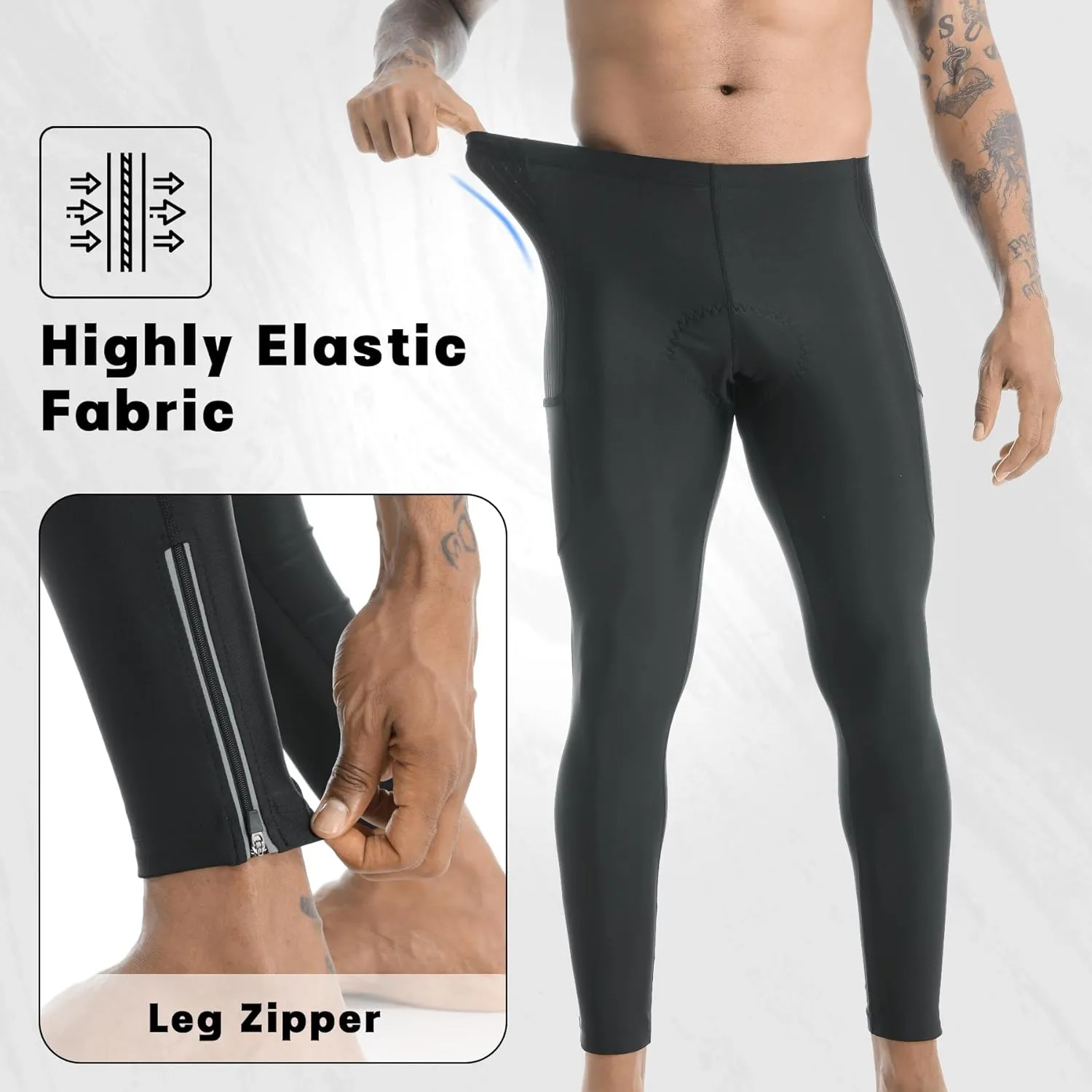 X-TIGER Men's Bike Pants 5D Gel Padded Cycling Tights Leggings Outdoor Riding Mountain Road Bicycle Trousers