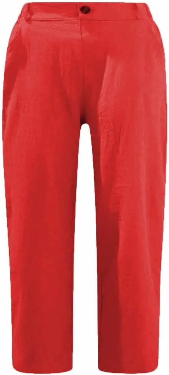 XUNRYAN Bermuda Shorts Women Cotton Linen Capri Pants High Waist Crop Trousers with Pockets Comfy Summer Fall Loungewear