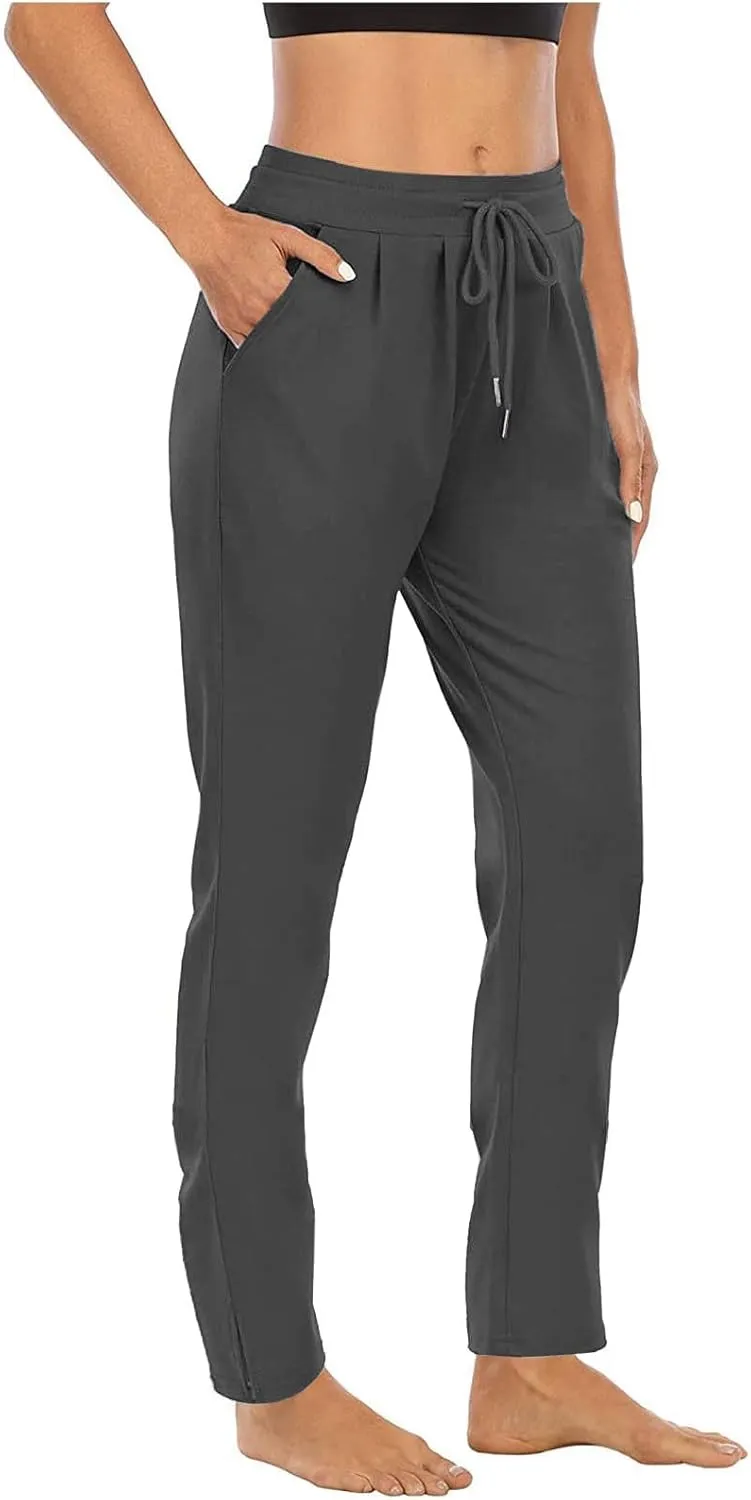 XUNRYAN Yoga Pants Women Pockets Lightweight Hiking Pants Drawstring High Waist Joggers Fitness Athletic Workout Trousers