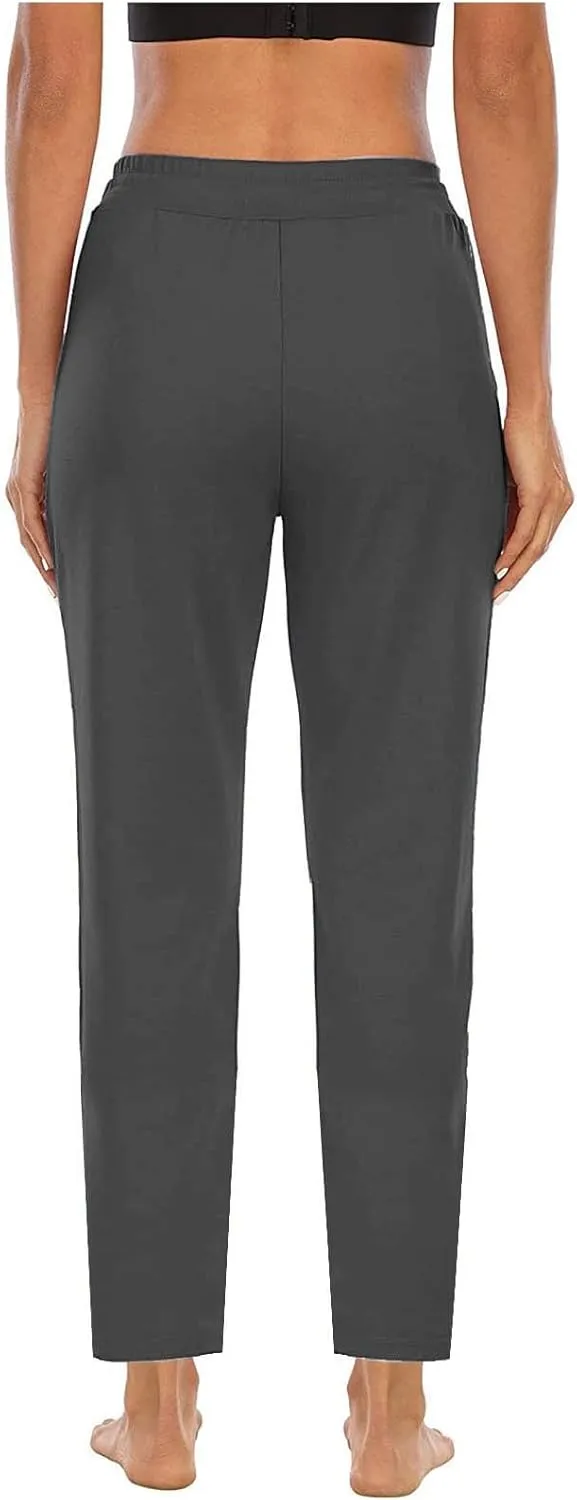 XUNRYAN Yoga Pants Women Pockets Lightweight Hiking Pants Drawstring High Waist Joggers Fitness Athletic Workout Trousers