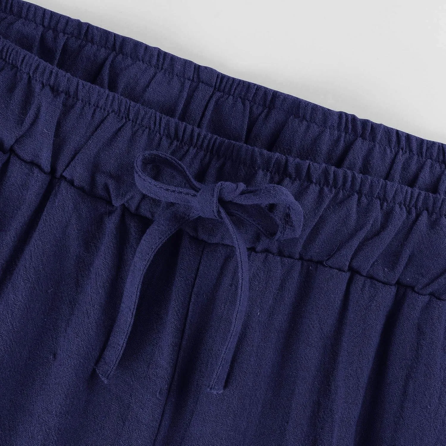 yardsong Capri Pants for Women Cotton Linen Summer Wide Leg Pants Casual Loose Fit Drawstring Boho Beach Pant with Pockets