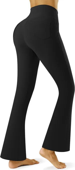 Yoga Pants with Pockets for Women Crossover Flare Leggings Wide Leg Pants for Women Tummy Control