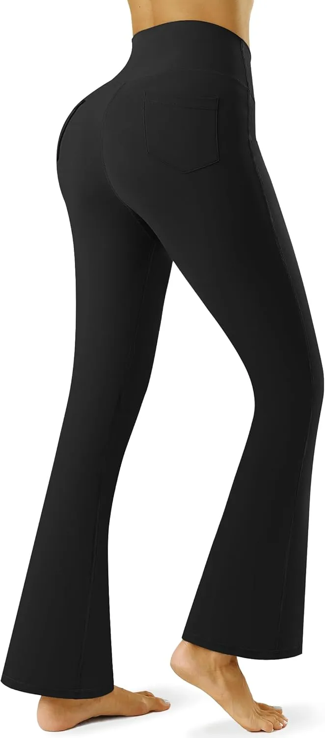 Yoga Pants with Pockets for Women Crossover Flare Leggings Wide Leg Pants for Women Tummy Control