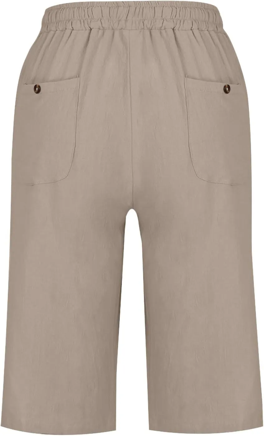 YRAETENM Linen Pants for Women Summer High Waisted Drawstring Lounge Pants Casual Loose Side Hollow Out Trousers with Pockets