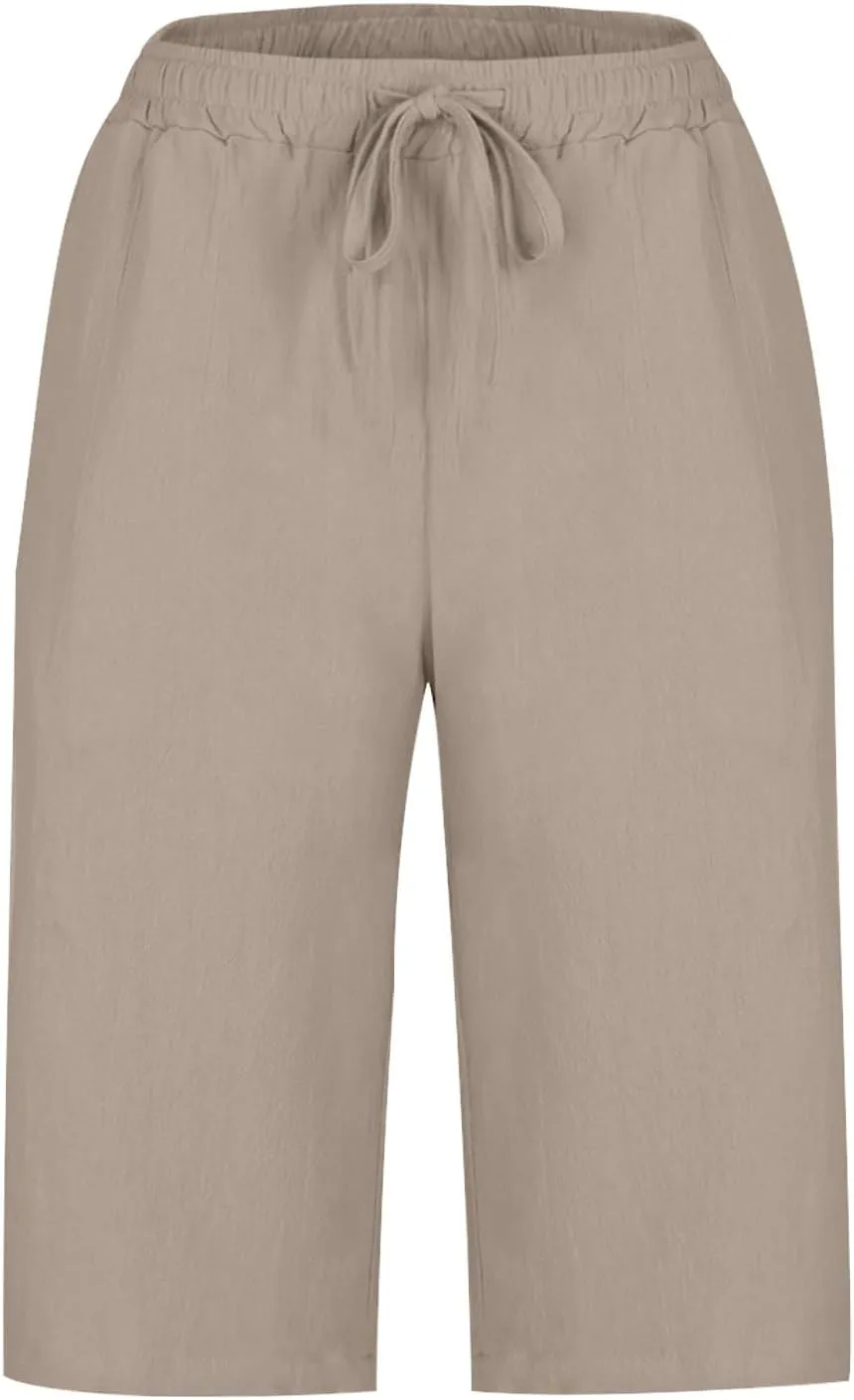 YRAETENM Linen Pants for Women Summer High Waisted Drawstring Lounge Pants Casual Loose Side Hollow Out Trousers with Pockets
