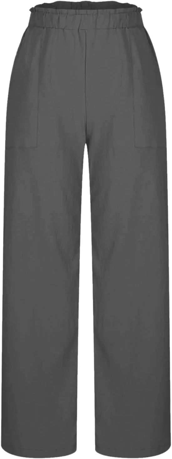 YRAETENM Linen Pants Women Boho Wide Leg High Waisted Palazzo Pants Casual Flowy Drawstring Long Lounge Trousers with Pockets