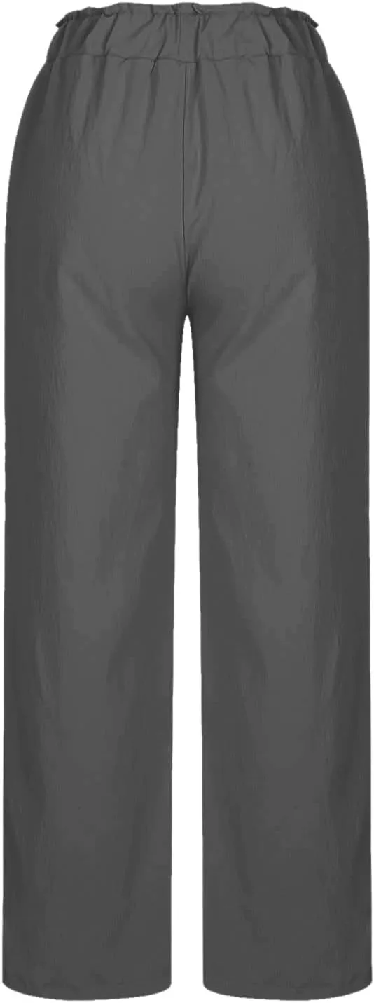 YRAETENM Linen Pants Women Boho Wide Leg High Waisted Palazzo Pants Casual Flowy Drawstring Long Lounge Trousers with Pockets