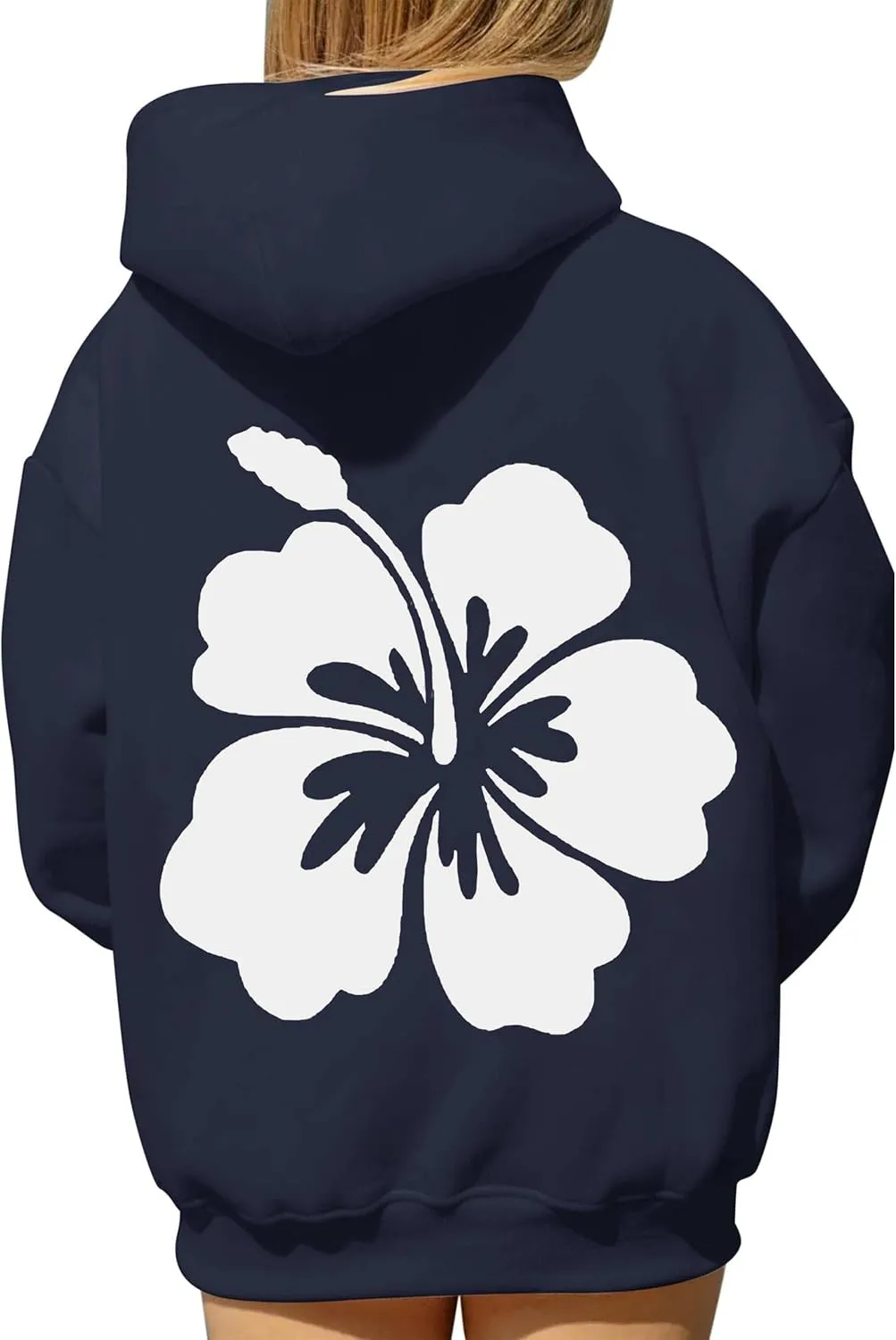 Ythomm Womens Oversized Hibiscus Print Fleece Hoodie Flower Graphic Pullover Hooded Sweatshirts Long Sleeve Tops With Pocket
