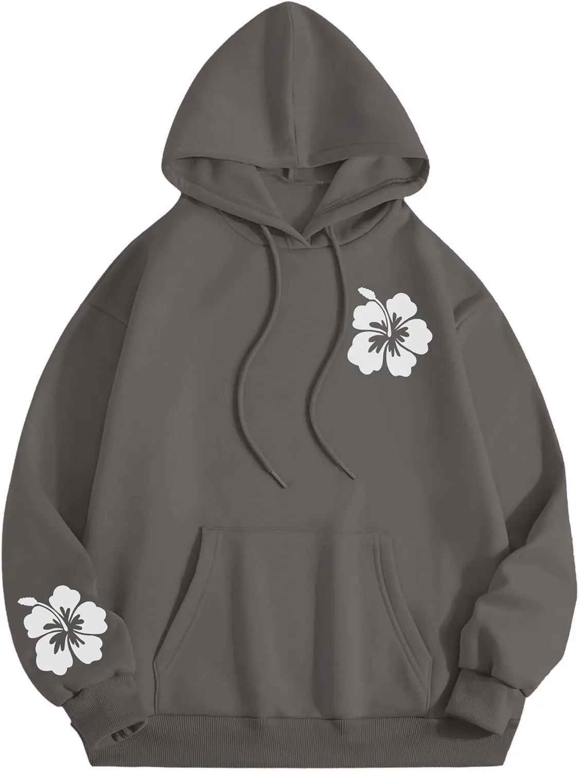 Ythomm Womens Oversized Hibiscus Print Fleece Hoodie Flower Graphic Pullover Hooded Sweatshirts Long Sleeve Tops With Pocket