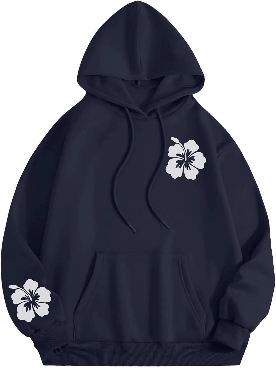 Ythomm Womens Oversized Hibiscus Print Fleece Hoodie Flower Graphic Pullover Hooded Sweatshirts Long Sleeve Tops With Pocket