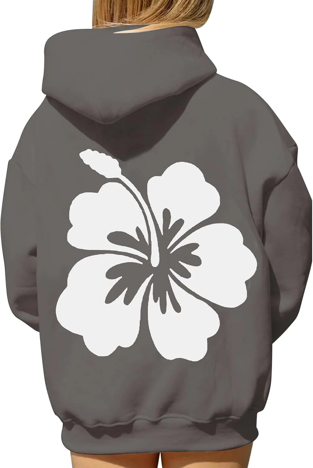 Ythomm Womens Oversized Hibiscus Print Fleece Hoodie Flower Graphic Pullover Hooded Sweatshirts Long Sleeve Tops With Pocket