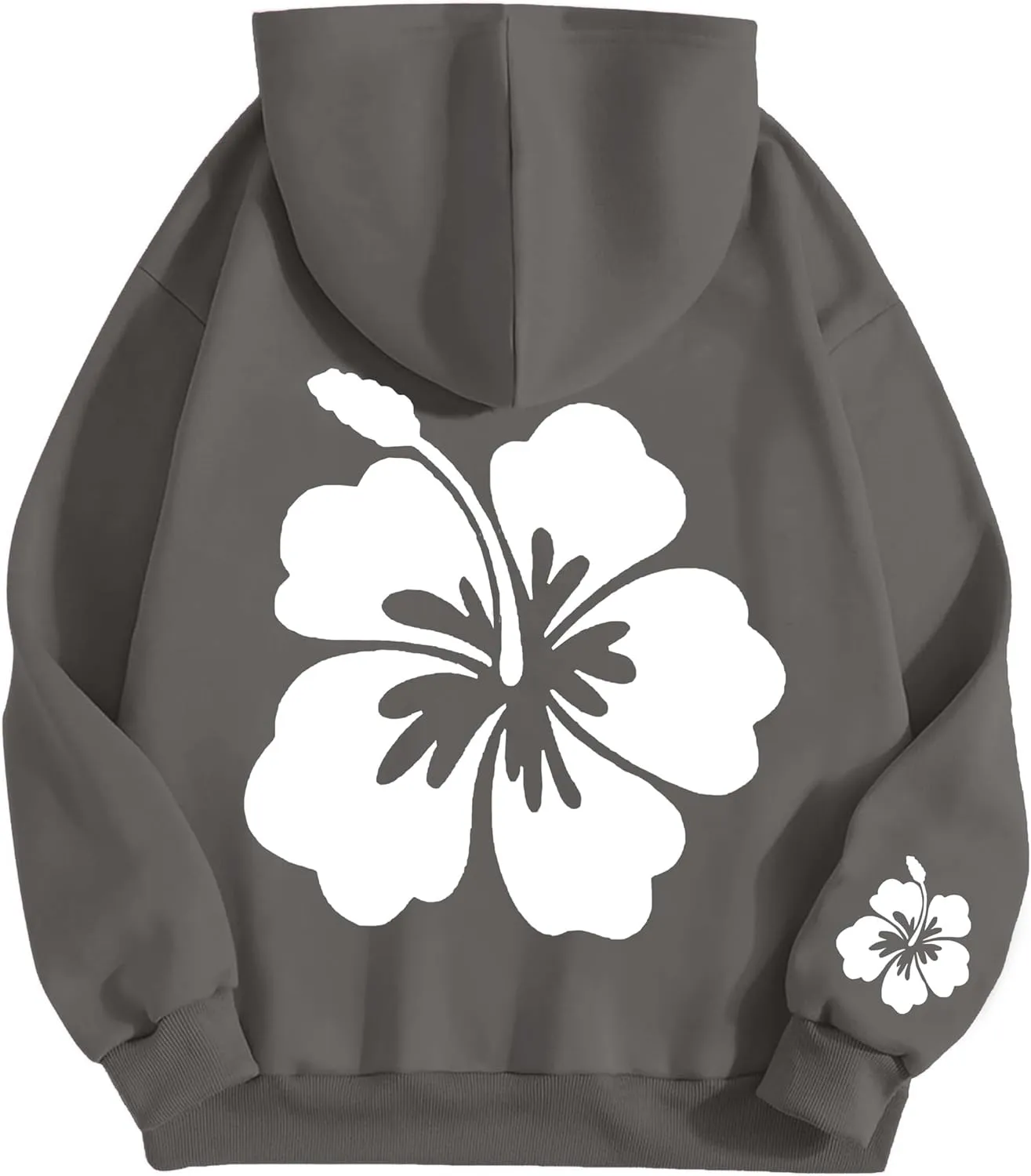 Ythomm Womens Oversized Hibiscus Print Fleece Hoodie Flower Graphic Pullover Hooded Sweatshirts Long Sleeve Tops With Pocket