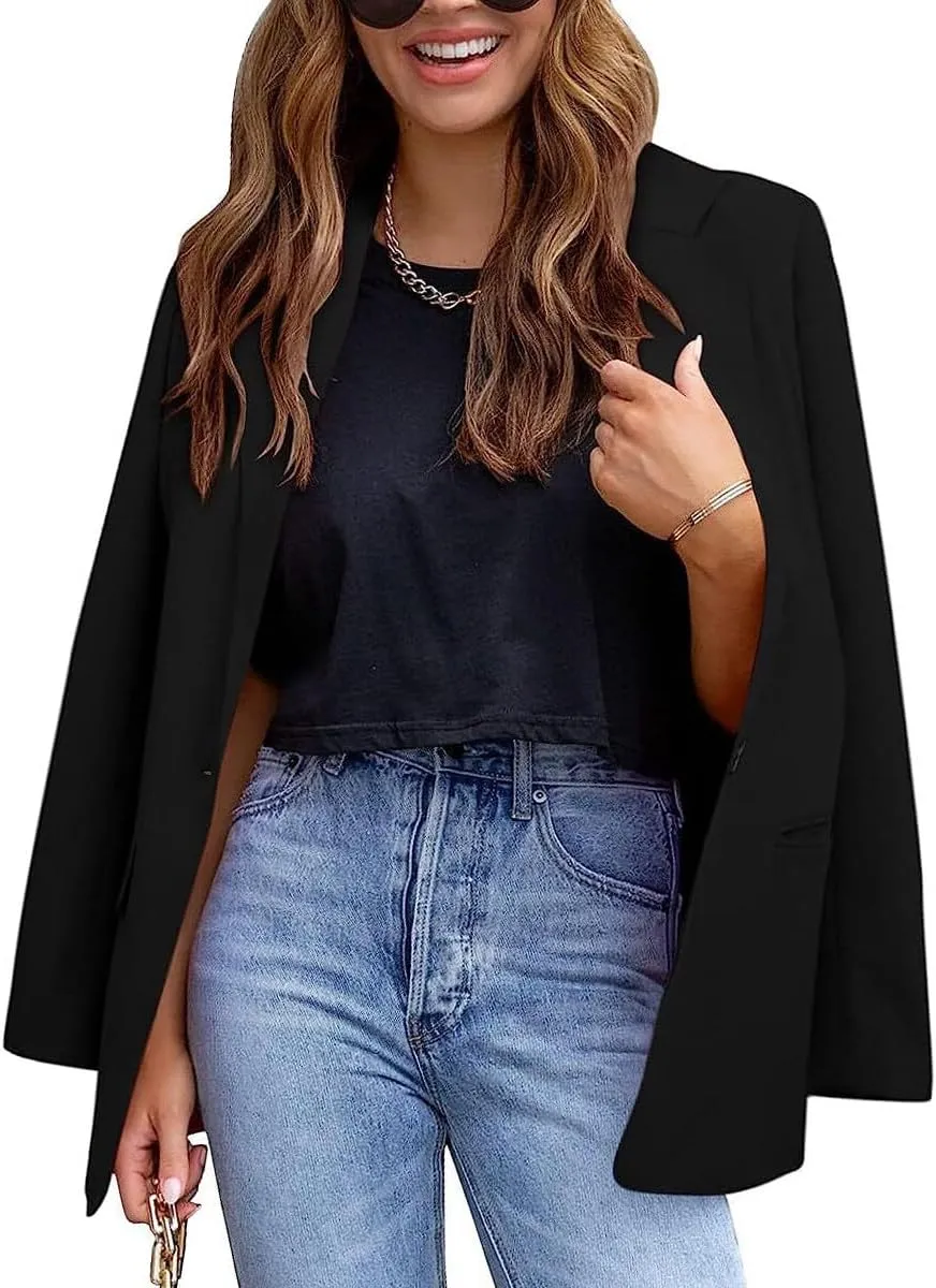 YUNCLOS Womens Casual Suit Blazer 1 Button Long Sleeve Notched Lapel Open Front Jacket for Work Office