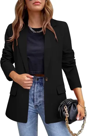 YUNCLOS Womens Casual Suit Blazer 1 Button Long Sleeve Notched Lapel Open Front Jacket for Work Office