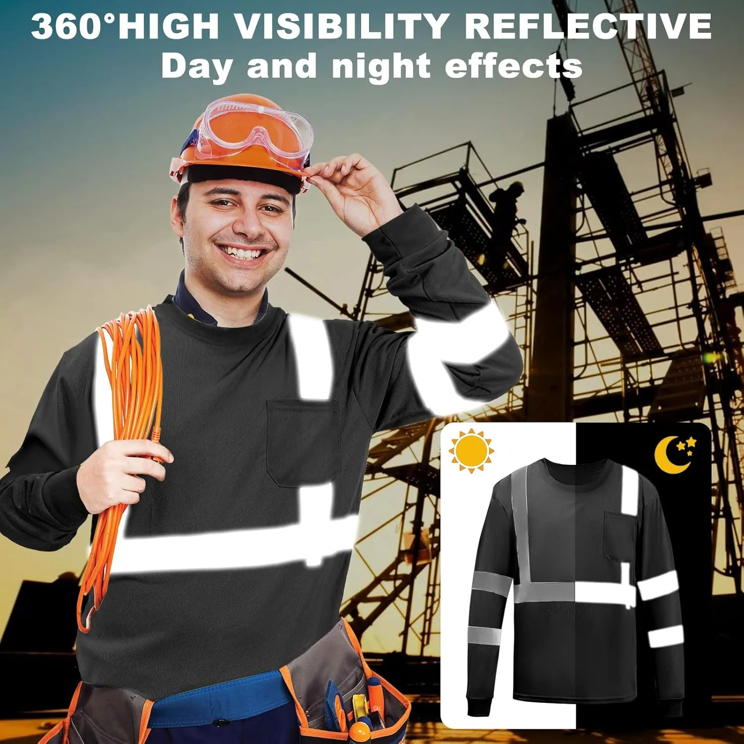 Z&Q LABOR Muti-Pack Safety Shirt High Visibility Work T Shirt Long Sleeve Class 3 Neon Color (S-3XL)