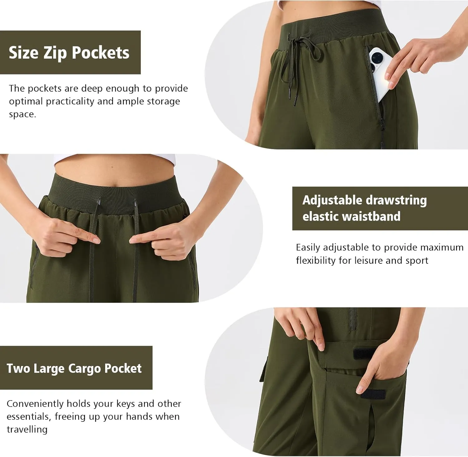 ZENGVEE Women's Quick Dry Hiking Cargo Pants with 5 Pockets Lightweight Athletic Travel Outdoor Joggers Casual Track Pants
