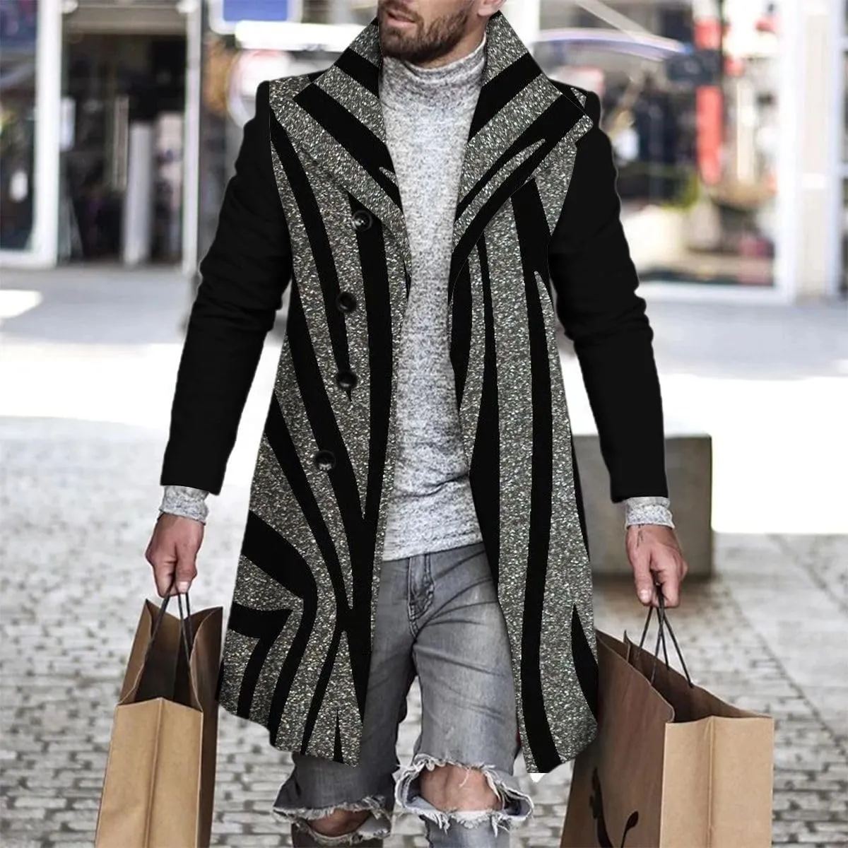 ZOCANIA Men's Plaid Trench Coat Notched Collar Single Breasted Overcoat Formal Vintage Big And Tall Warm Winter Midi Jacket