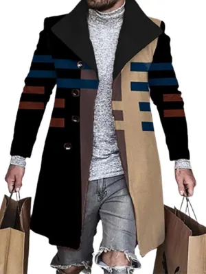 ZOCANIA Men's Plaid Trench Coat Notched Collar Single Breasted Overcoat Formal Vintage Big And Tall Warm Winter Midi Jacket