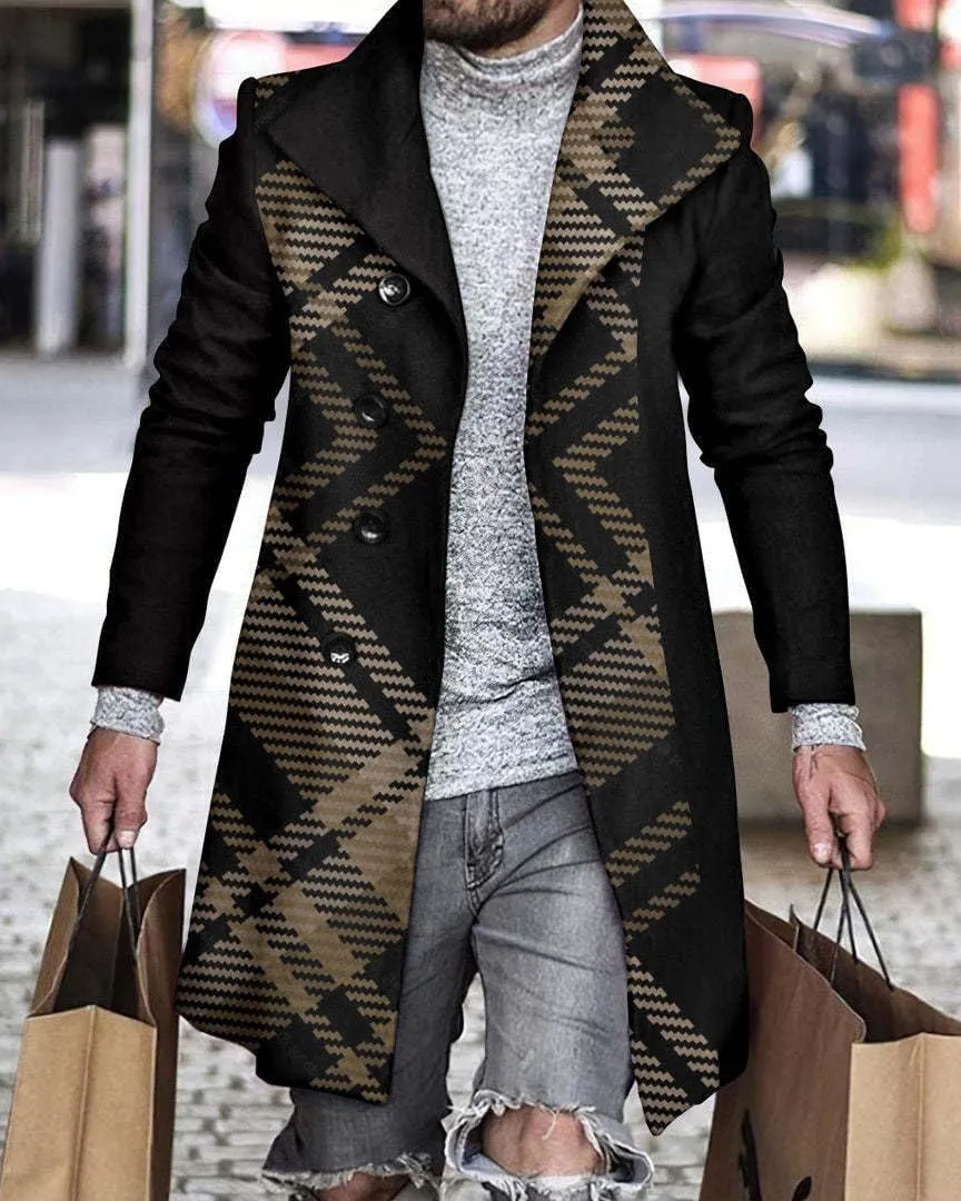 ZOCANIA Men's Plaid Trench Coat Notched Collar Single Breasted Overcoat Formal Vintage Big And Tall Warm Winter Midi Jacket