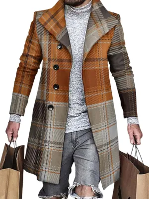 ZOCANIA Men's Plaid Trench Coat Notched Collar Single Breasted Overcoat Formal Vintage Big And Tall Warm Winter Midi Jacket