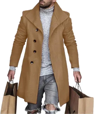 ZOCANIA Men's Plaid Trench Coat Notched Collar Single Breasted Overcoat Formal Vintage Big And Tall Warm Winter Midi Jacket