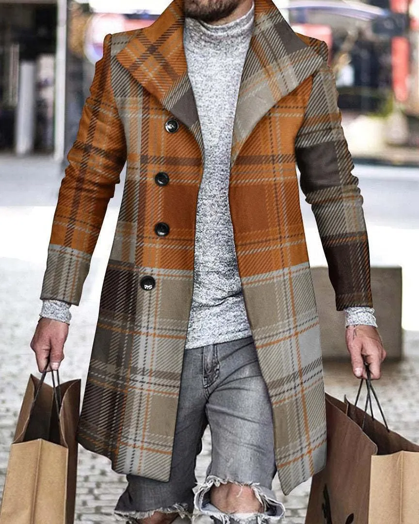 ZOCANIA Men's Plaid Trench Coat Notched Collar Single Breasted Overcoat Formal Vintage Big And Tall Warm Winter Midi Jacket