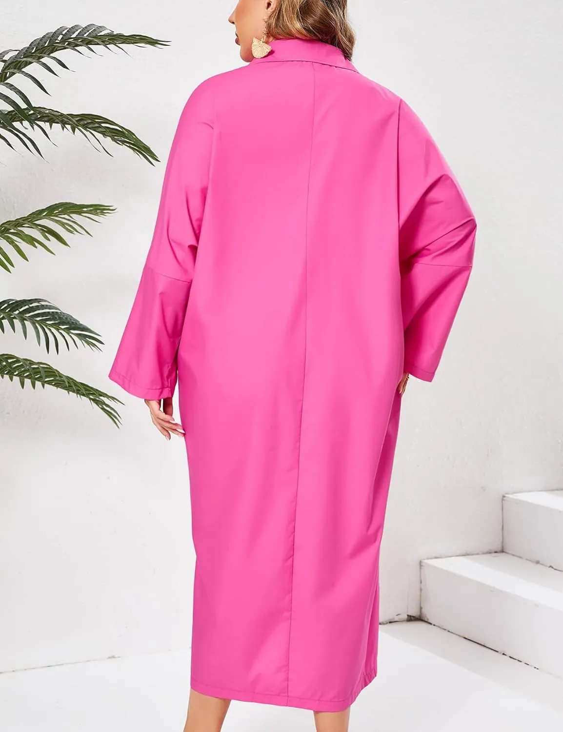 ZOMVA 2025 Plus Size 0X-4X Casual Button Down Maxi Shirts Dress with Pockets Oversized Striped Long Sleeve Clothing Outfits