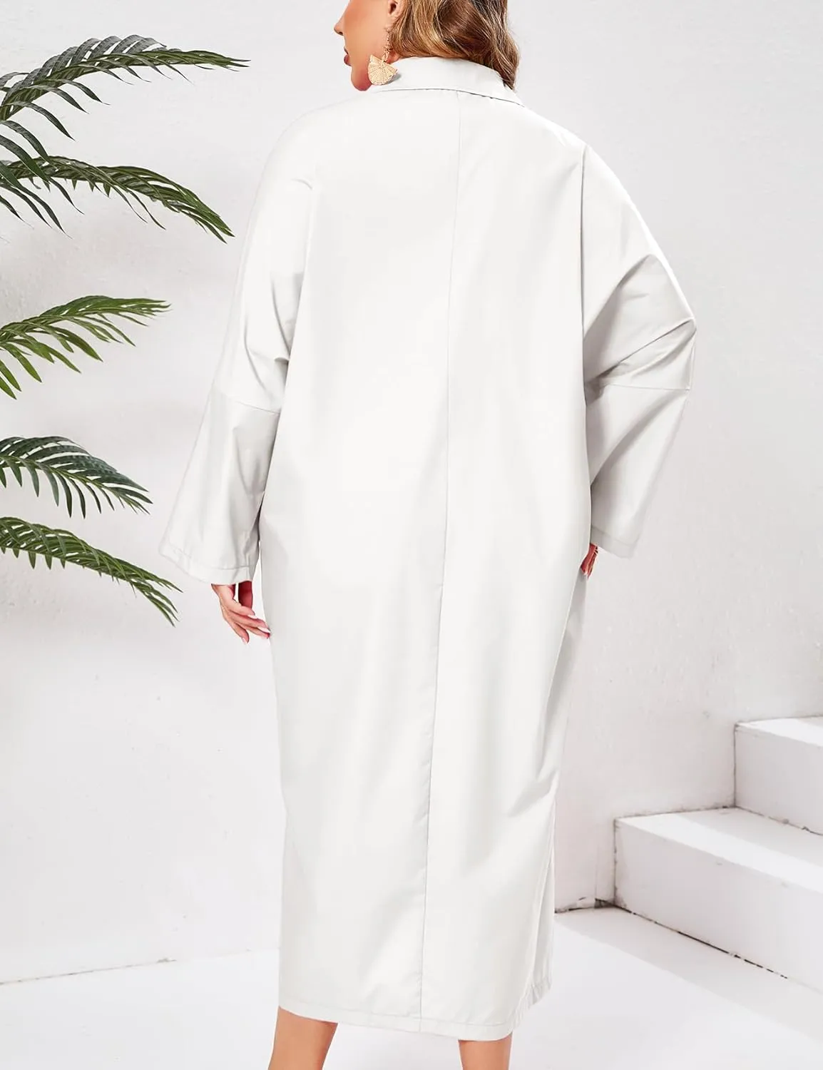 ZOMVA 2025 Plus Size 0X-4X Casual Button Down Maxi Shirts Dress with Pockets Oversized Striped Long Sleeve Clothing Outfits