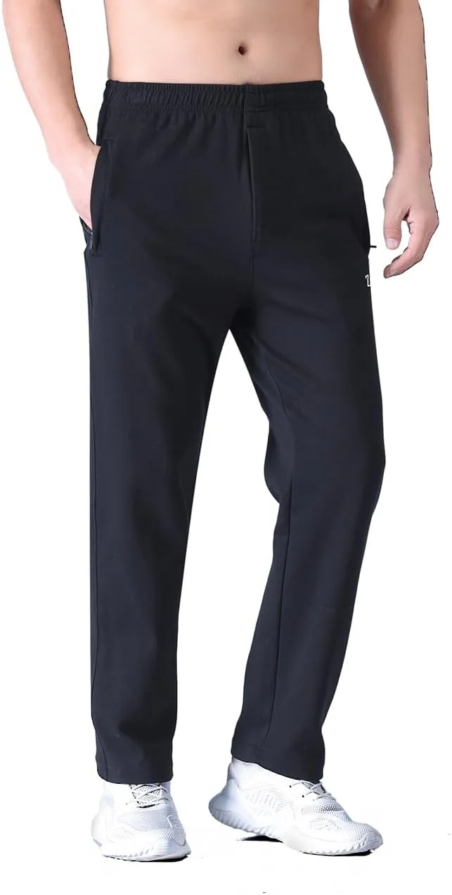 Zoulee Men's Open-Bottom Cotton Track Pants Sweatpants Jogging Pants with Zip Fly